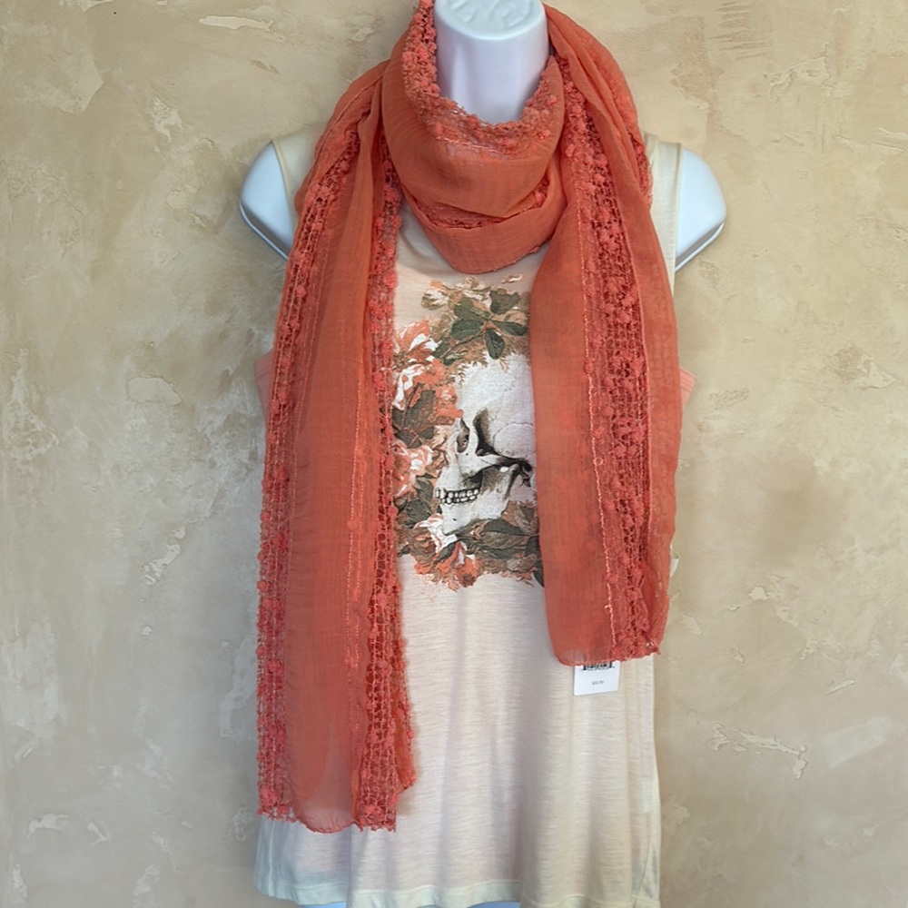 Floral Skull Graphic Tank Top w/ Scarf - L
